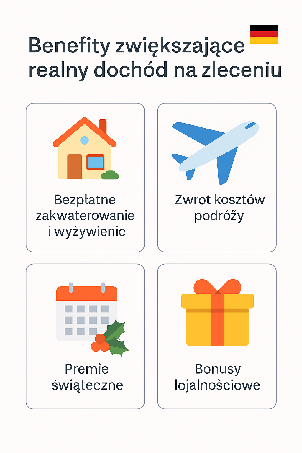Benefity opiekunki za granicą 2025 – zakwaterowanie, wyżywienie, premie